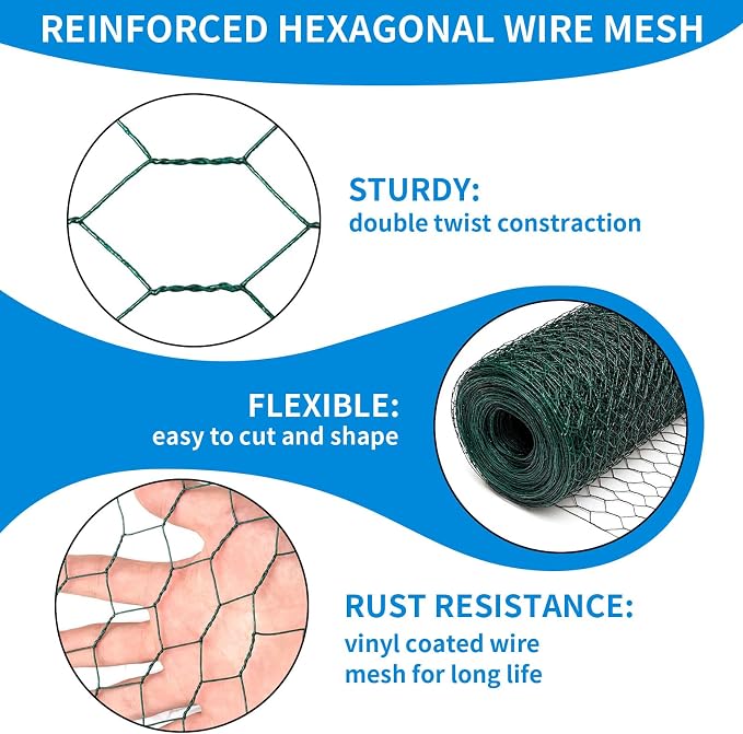 48'' x 150' Green Chicken Wire Fencing, 1 inch Chicken Wire and 19 Gauge Poultry Netting, Garden Mesh Fence Roll for Floral Arrangements/Crafts/Farm/Livestock/Pet Protection