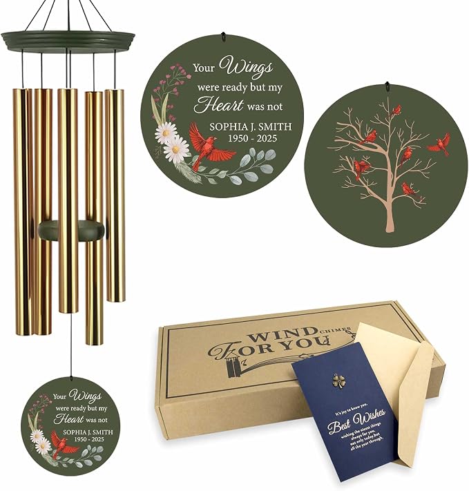 ASTARIN Personalized Large Deep Tone Cardinal Wind Chimes, Customized Memorial Gifts for Loss of Lover/Sister/Friend, Sympathy Gift Wind Chime for Condolences Remembrance(Produced in Texas)