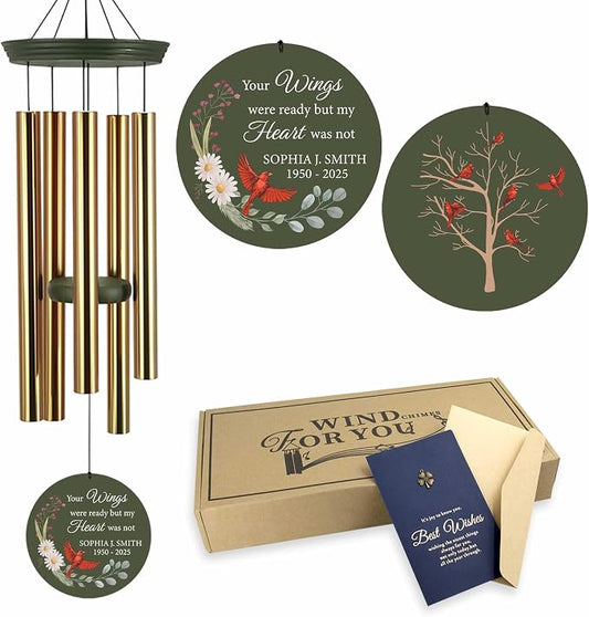 ASTARIN Personalized Large Deep Tone Cardinal Wind Chimes, Customized Memorial Gifts for Loss of Lover/Sister/Friend, Sympathy Gift Wind Chime for Condolences Remembrance(Produced in Texas)