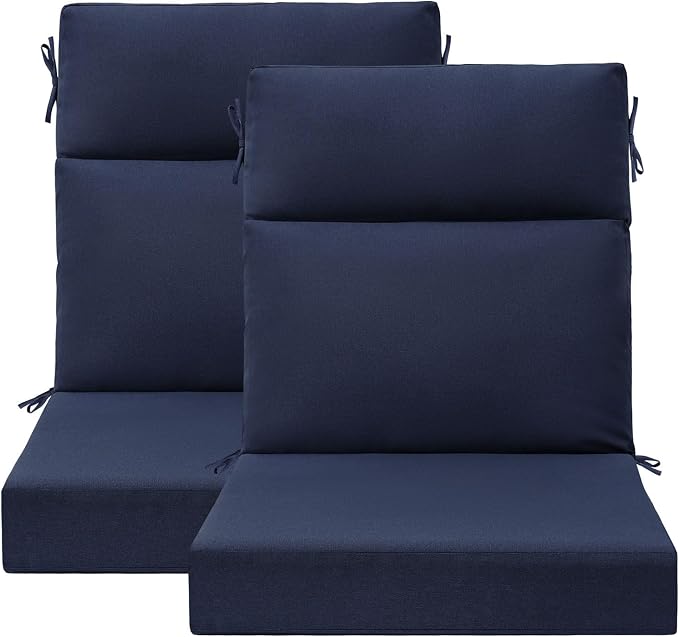 Sunbrella Outdoor Patio Chair Cushions 44x21x3.5 inch, Set of 2 Thicken Comfy Cushions for Rocker Non Slip Fade Shield Water Repellent High Back with Ties, Canvas Navy
