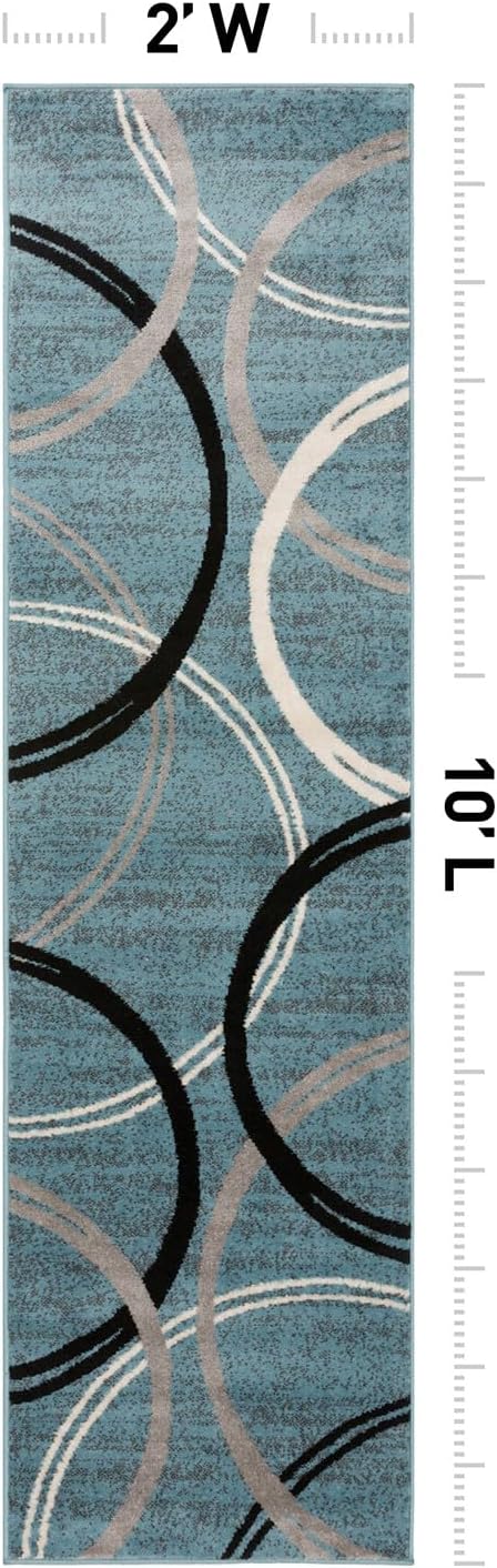 Rugshop Wavy Circles Modern Fade-Resistant Runner Rug Blue 2' x 10' | Runner, Size 2' x 10', Living Room, Bedroom, Dining Room, Home Office, Kitchen, Entryway, Hallway, Nursery, Kids Room