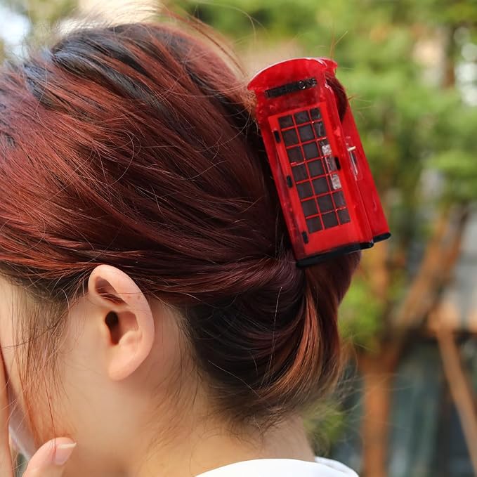 Personalized London Icon Phone Booth Hair Claw Clip,Fun Acetate Hair Claw for Women Girls Hair Accessories Gift