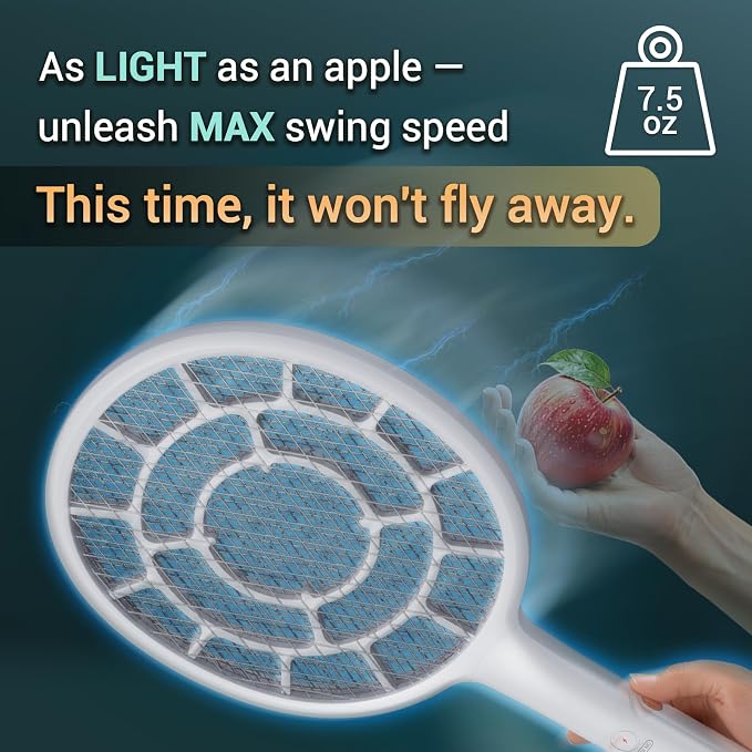 YsChois Electric Fly Swatter, Bug Zapper Companion, Mosquito Killer Racket | Gold Zone Voltage, 3mm Mesh, Apple-Like Weight, AA Battery Operated (not incl), Pro Swat Tips for Indoor & Outdoor, 2 Packs