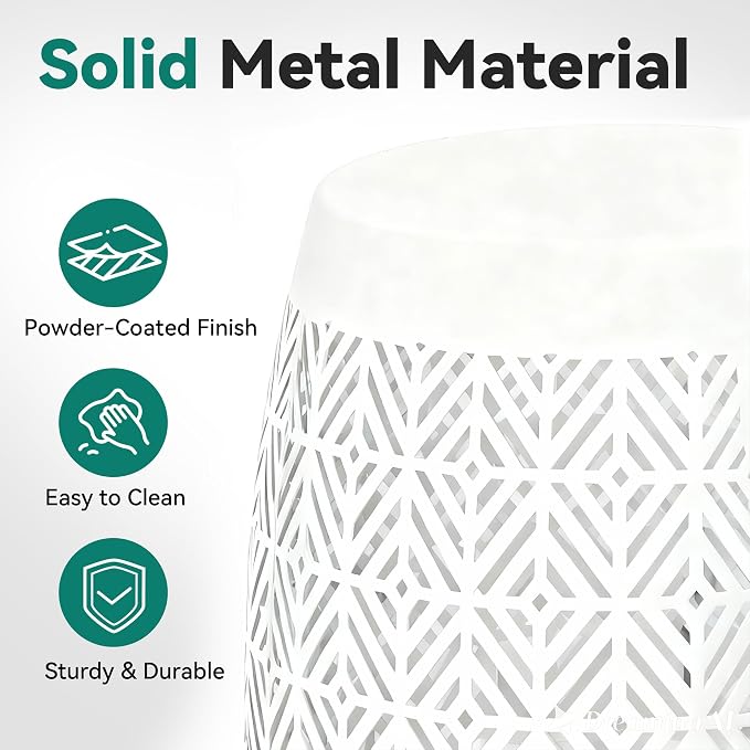 18" Cutout Metal LED Outdoor Side Table, Modern Drum Accent Table | Versatile Decorative Table with 3-Mode LED Lights,Use as Coffee Table, Garden Stool, Nightstand for Patio, Living Room