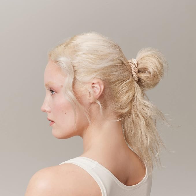Slip Silk Hair Ties — Skinny Silk Blonde Scrunchies, No Damage, No Crease, Anti-Breakage |100% Mulberry Silk | All Hair Types | Made with Proprietary Slipsilk™ | Set of 4