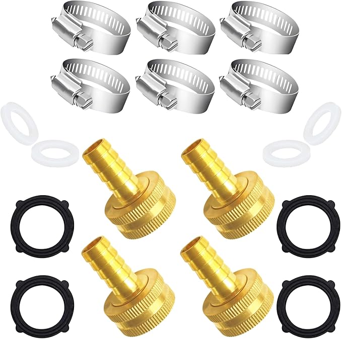 Brass Garden Hose Adapter Fitting, 5/8” Barb and 3/4” GHT Female Connector, Heavy-Duty High-Pressure Support, Rust and Corrosion Resistant (4PCS)