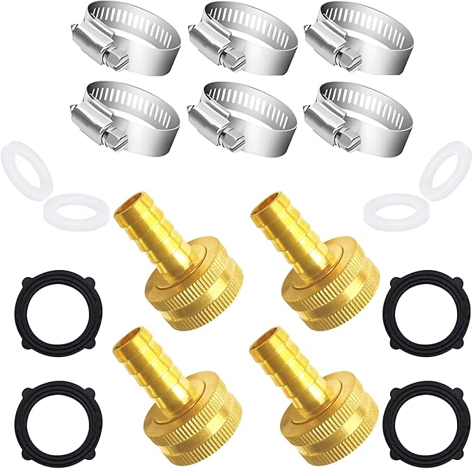 Brass Garden Hose Adapter Fitting, 1/2” Barb and 3/4” GHT Female Connector, Heavy-Duty High-Pressure Support, Rust and Corrosion Resistant (4PCS)