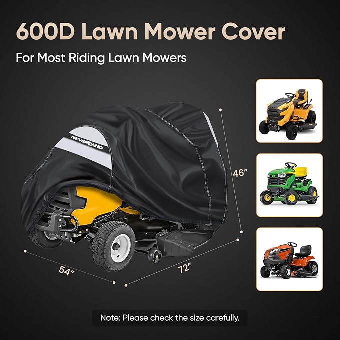 NEVERLAND Riding Lawn Mower Cover - Lawn Tractor Cover with Drawstring & Storage Bag, Fits Decks up to 54", 600D, Handles and Dual Air Vents