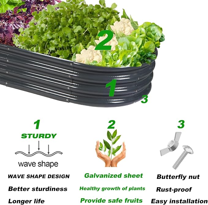 Rakukiri Raised Garden Bed GRS Certified Galvanized Planter Box Outdoor, 5ft Oval Rot-Resistant Metal Garden Bed Planter, Recycled Material Planter for Vegetables Flowers Herbs (Grey)