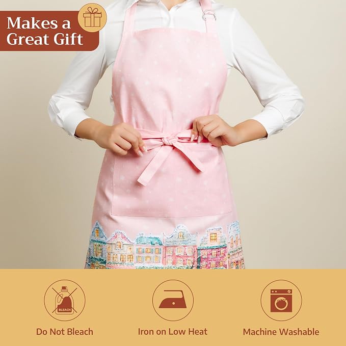 Maison d' Hermine Aprons for women with Pocket 100% Cotton (27.50"x31.50") | Adjustable Neck Strap & long ties Apron Men Chef Wedding Cooking Gardening Server Maid