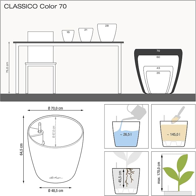 Lechuza Classico Color 70 Sand Brown, Self-Watering Large Round Planter, D27.6 H25.2 in