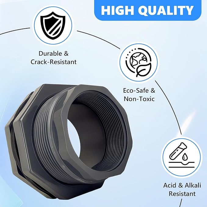 1 Pcs 3 Inch Bulkhead Fitting PVC - Heavy-Duty Plumbing Kit for Water Tank, Aquariums, Rain Barrels & Pools with Reinforced Seals (Female/Internal Thread, Requires 4-1/2" Hole Saw)
