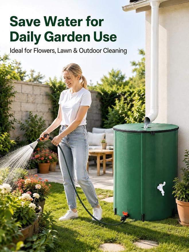 132 Gallon Collapsible Rain Barrel, Portable Rainwater Collection System, Water Storage Tank, Rain Catcher Barrel with Two Spigots and Overflow Kit, Rain Water Barrel Collector for Garden, Green