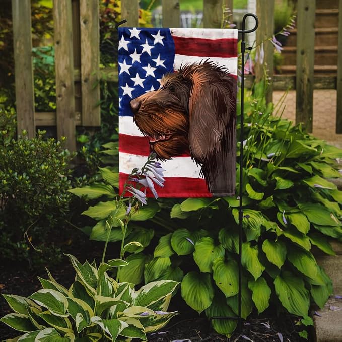 Caroline's Treasures CK6484GF Cesky Fousek Dog American Flag Garden Flag Mailbox Flag Decorative Yard Flag Banner Outside Patio Artwork Yard Flower Beds, Garden Size, Multicolor