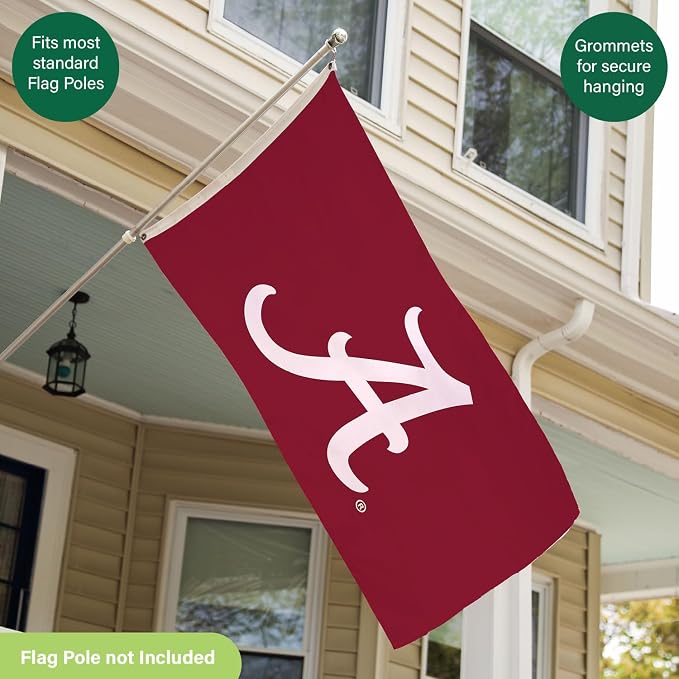 NCAA University of Alabama Flag with Grommets, 3'x5' Alabama Crimson Tide Outdoor College Flags & Banners for Garden Patio Indoor Wall Décor