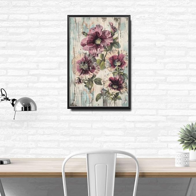 Metal Sign Tin Sign Vintage Wall Art Shabby Chic Petunias Tin Sign for Rustic Garden Art Vintage Flowers and Corrosion Resistant Alumi Outhouse Wall Decor for Room 6×8 Inches with Metal Frame