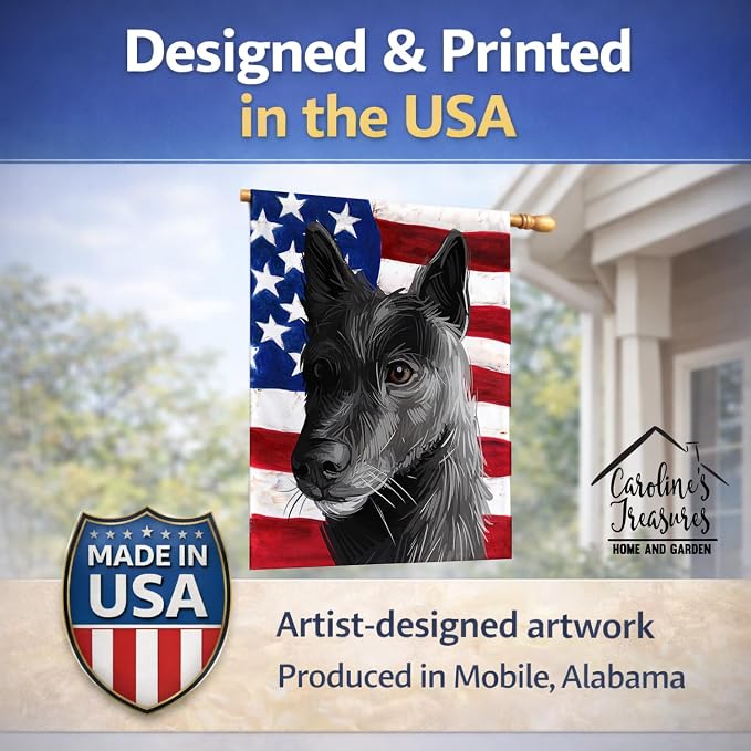 Caroline's Treasures CK6701CHF Seskar Seal Dog American Flag House Flag Large Porch Sleeve Pole Decorative Outside Yard Banner Artwork Wall Hanging, Polyester, House Size, Multicolor