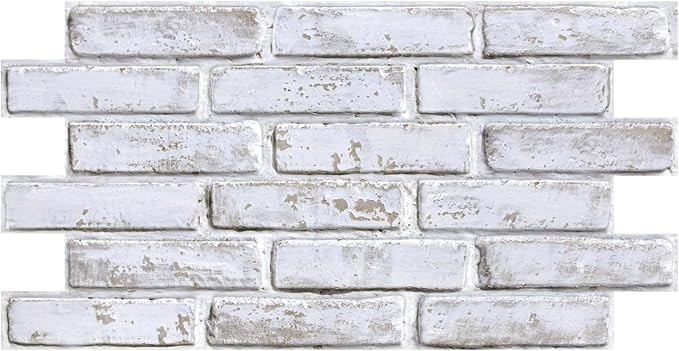 COMSTICKC 3D Whitewash Faux Brick Wall Panel Peel and Stick Wall Covering, 12 Pcs of 22.8" x 11.8", 3D Brick Wall Stickers, UrltraLight PVC Self Adhesive Decorative Tile Interior, Covers 22.48 sq.ft