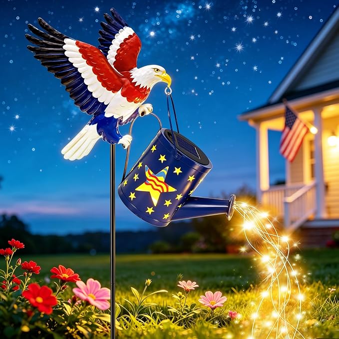 USA 250th Anniversary Solar Eagle Watering Can Lights, 29.9in Metal Eagle with Solar Lights, 4th of July Decorations Patriotic Independence Outdoor for Memorial Day Veterans Day Yard Patio Lawn Decor