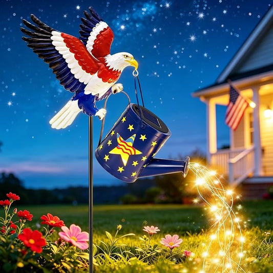 USA 250th Anniversary Solar Eagle Watering Can Lights, 29.9in Metal Eagle with Solar Lights, 4th of July Decorations Patriotic Independence Outdoor for Memorial Day Veterans Day Yard Patio Lawn Decor