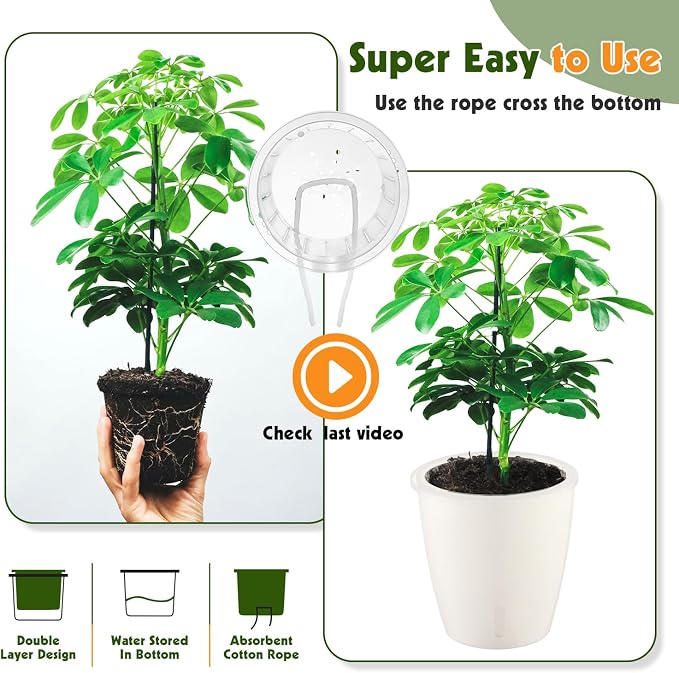 Self-Watering Pots for Indoor Plants, 16-Pack Self Watering Planter with Drainage Holes, Small African Violet Pots with Water Indicator, 10-Pack 5''/6-Pack 6.7'' Orchid Pot, White