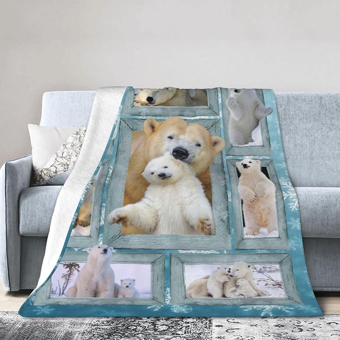 Polar Bear Throw Blanket Cozy Plush Cute Bears Flannel Fleece Ultra Soft Blankets Lightweight Fuzzy Party Blanket Gifts for Girls Women Men Boys Bed Couch Sofa 80"x60"