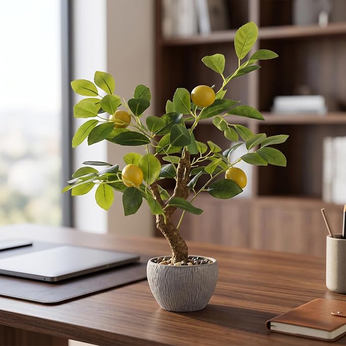 TOARTi Artificial Fake Lemon Tree Potted Plant with Pot, 17.7" Tall Small Artificial Citrus Tree Plant Desk Decor, Realistic Decorative Potted Faux Plants Indoor Shelf Decor for for Home Office Desk