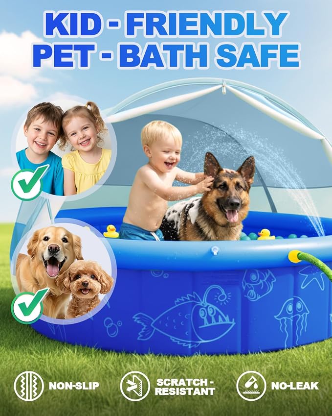 2026 Updated Foldable Kiddie Pool with Canopy and 20 Ocean Balls: 47in for Baby Toddler Kids- Summer Water Play Pool with Sprinkler and Shade - Portable for Outdoor Backyard Beach