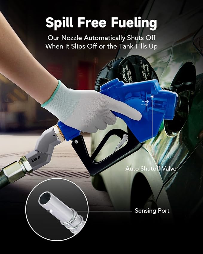ORION MOTOR TECH Automatic Fuel Nozzle Kit, 3/4" NPT Auto Shut Off Fuel Nozzle with 360° Hose Swivel, Gas Fuel Transfer Refilling Nozzle with 13/16" Spout 16 gpm Flow Rate for Gasoline Diesel Kerosene