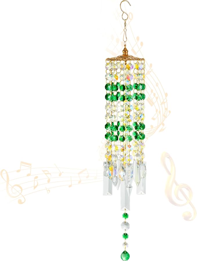 Crystal Wind Chimes Rainbow Suncatcher for Window, Garden, Patio Decor | K9 Crystal Suncatcher, 22 Inches, Creates Rainbows Indoors/Outdoors, Ideal For Gifting, Rose Gold Hooks, Porch/Balcony