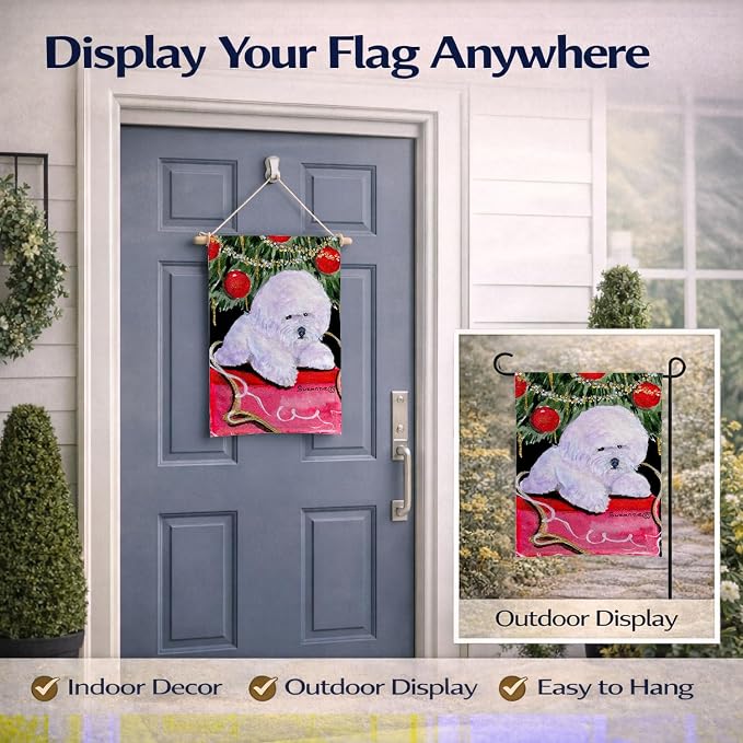 Caroline's Treasures SS8957GF Christmas Tree with Bichon Frise Garden Flag Mailbox Flag Decorative Yard Flag Banner Outside Patio Artwork Yard Flower Beds, Garden Size, Multicolor