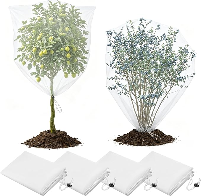 6pcs 4ft x 5ft Insect Bird Netting for Garden - Ultra-Fine Blueberry Bush Netting Cover with Drawstring for Garden Protection Flower Tomato, Plant Protectors from Animals