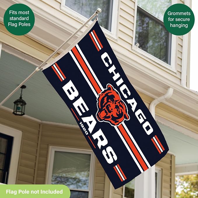 NFL Chicago Bears Vintage Flag | 3 x 5 Estate Flag with Grommets | Heavy Duty Banner for Outdoor Garden Patio Decoration | Indoor Wall Decor for Room | Works with Flag Poles for Outside House (Chicago Bears-Vintage)