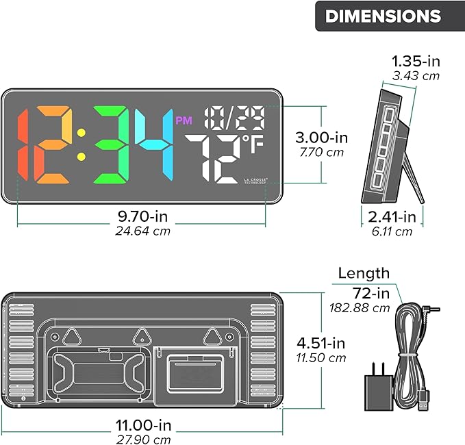 La Crosse Technology 513-1411 Color-Changing Digital LED Wall Clock with Indoor Temperature
