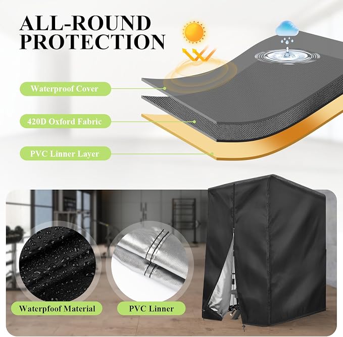 Squat Rack Cover with Waterproof Zipper, Protective Cover for Power Cage/Weight Lifting Rack/Weight Cage/Power Racks for Home Gym Equipment Storage-Indoor & Outdoor Use