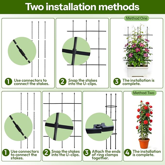 2 Pack Garden Trellis, 47" Trellis for Potted Plants, Tomato Cages, Plant Cages & Supports for Vines Crop, Plant Trellis for Climbing Plants Indoor Outdoor,Flower, Vines, Vegetable, Pots