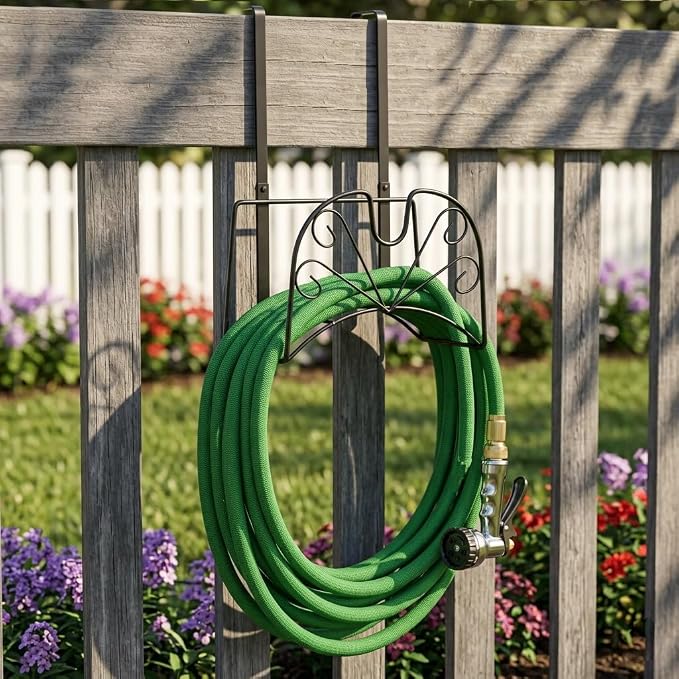 Garden Hose Holder, Metal Water Hoses Holder for Outside, Heavy Duty Detachable Garden Tube Storage Hanger Rack Holds 160 FT for Expandable & Flexible Hoses - Wall Mount or Hanger (Large Black)