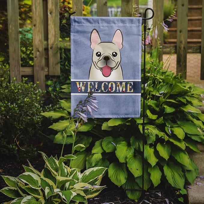 Caroline's Treasures BB1424GF French Bulldog Welcome Garden Flag, Blue Mailbox Flag Decorative Yard Flag Banner Outside Patio Artwork Yard Flower Beds, Garden Size, Multicolor