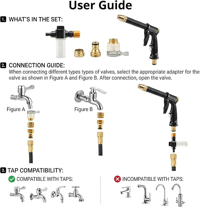 High Pressure Water Hose Nozzle，2026 New Adjustable Rotary Spray Gun with Jet Hose Nozzle High Pressure, Anti‑Slip Grip & Quick Connector, Ideal for Car Washing, Garden, Lawn, Plants & Pets