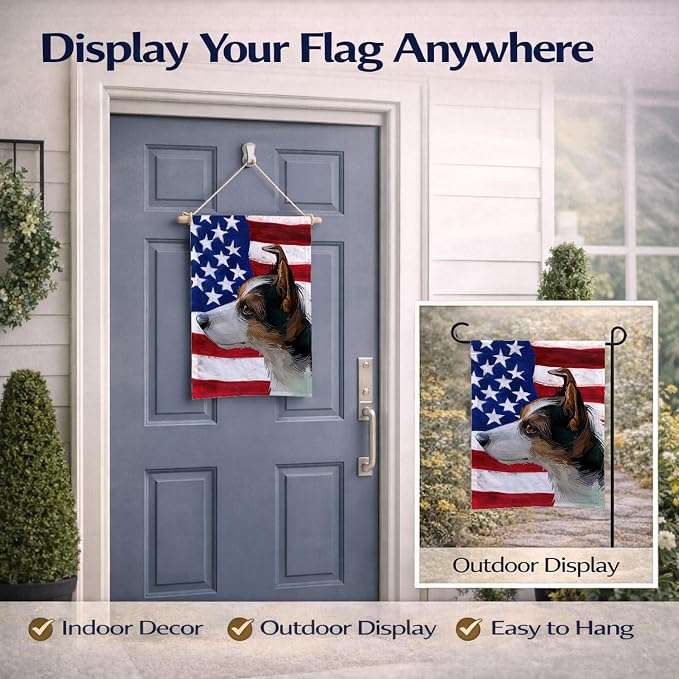 Caroline's Treasures CK6617GF Miniature Fox Terrier Dog American Flag Garden Flag Mailbox Flag Decorative Yard Flag Banner Outside Patio Artwork Yard Flower Beds, Garden Size, Multicolor