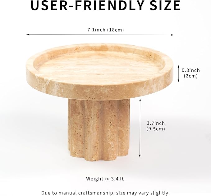 Travertine Marble Perfume Tray - Round Decorative Stone Pedestal with A Scalloped Leg for Bathroom Vanity Coffee Table Kitchen Countertop, Footed Jewelry Holders Organizers