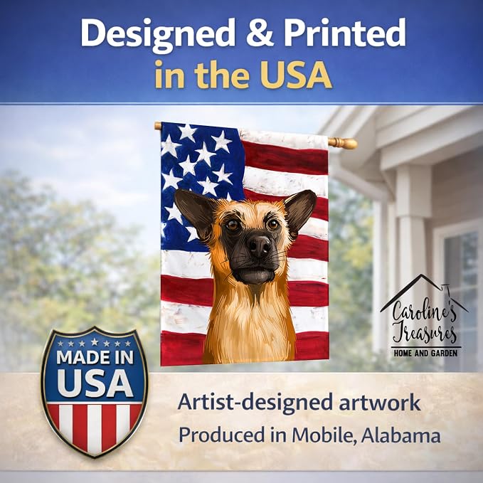 Caroline's Treasures CK6489CHF Chinook Dog American Flag House Flag Large Porch Sleeve Pole Decorative Outside Yard Banner Artwork Wall Hanging, Polyester, House Size, Multicolor