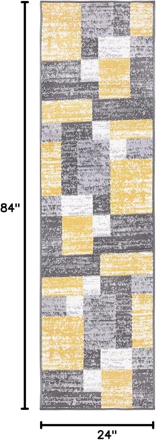 Rugshop Oslo Modern Geometric Fade-Resistant Runner Rug Yellow 2' x 7' | Rectangular, Size 2' x 7', Living Room, Bedroom, Dining Room, Home Office, Kitchen, Entryway, Hallway, Nursery, Kids Room