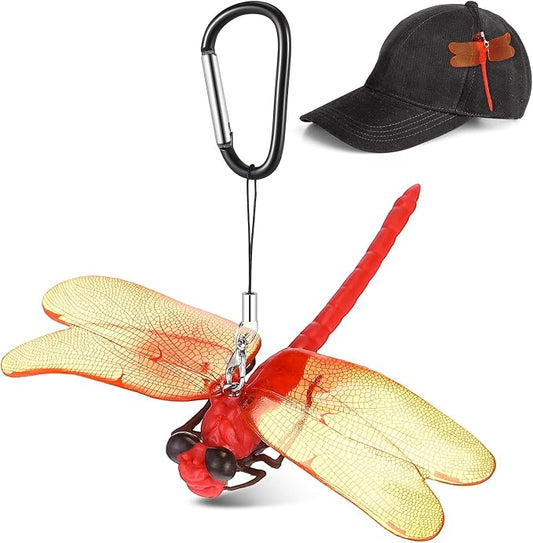 Qualirey 1pc Dragonfly Hat Clip Realistic Simulated Dragonfly with Hook Clip Attach to Backpack Hat for Indoor Yard Garden Plant Decor (Red)