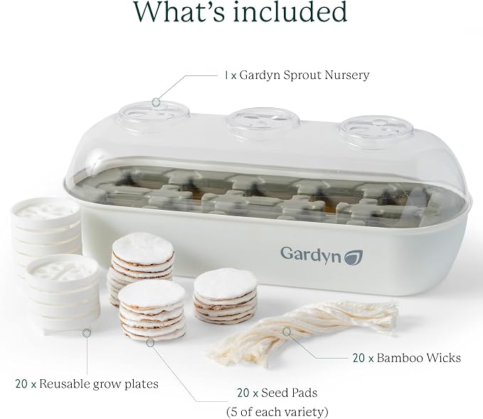 Gardyn Complete Microgreens Growing Kit - Indoor Herb Garden | Indoor hydroponics growing system nursery seed starter tray, 20 seed pads, bamboo wicks, 10 grow plates