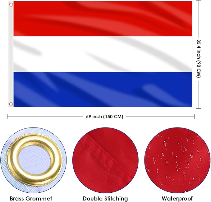 AhfuLife Netherlands Flag 3x5 Ft, Large Netherlands National Flags for Outside - Double Side with Brass Eyelets for Olympic Party Decorations, Bar Garden Street Decoration Indoor Outdoor