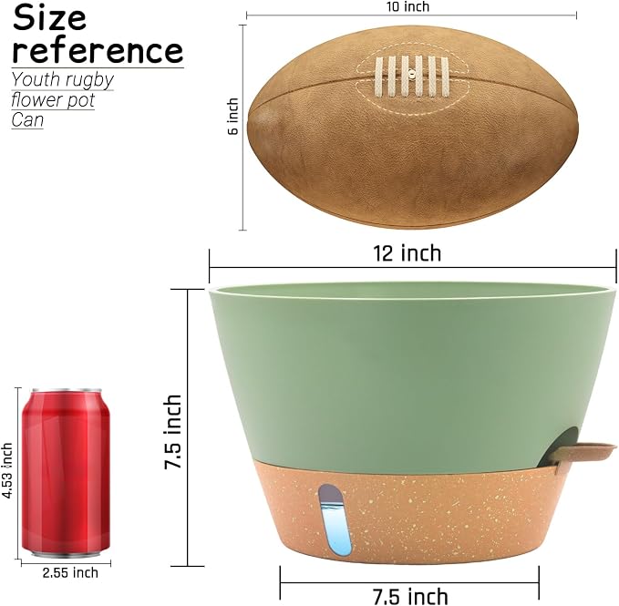12 Inch Self Watering Pot with Visual Water Window, Drainage Holes & Watering Lip, Set of 2 Large Plastic Planters for Indoor Outdoor Plants, Modern Decorative Flower Pot (Green)