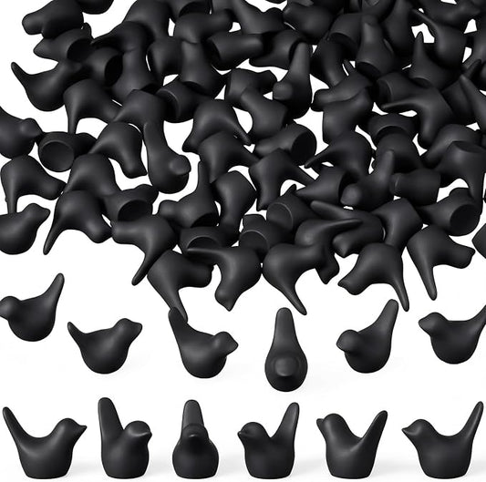 Sieral 100 Pcs Black Mini Bird Figurines Miniature Resin Bird Statues Small Animal Statues Fairy Garden Accessories for Micro Garden Landscape Dollhouse Cake Potted Plants DIY Craft, 0.59" x 0.67"