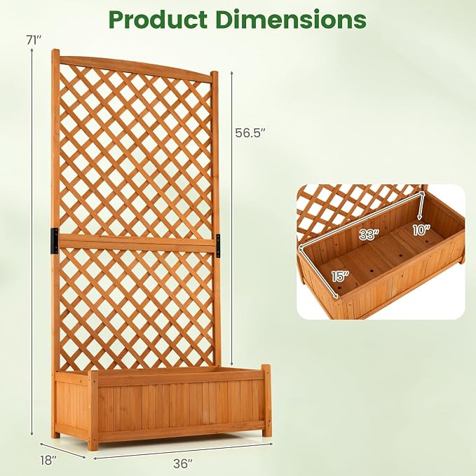 Giantex 2 Pcs Raised Garden Bed with Trellis, 71" Wooden Elevated Planter Box, High Trellis for Plant Flower Climbing Pot Hanging, Indoor & Outdoor Planter Box for Yard, Garden, Balcony