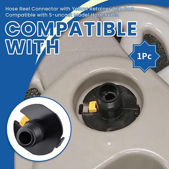 Hose Reel Connector with Yellow Retainer Clip Part Compatible with S-uncast Model Hose Reels (1)